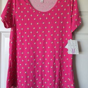 LuLaRoe Bright Pink Geometric Short Sleeve Top